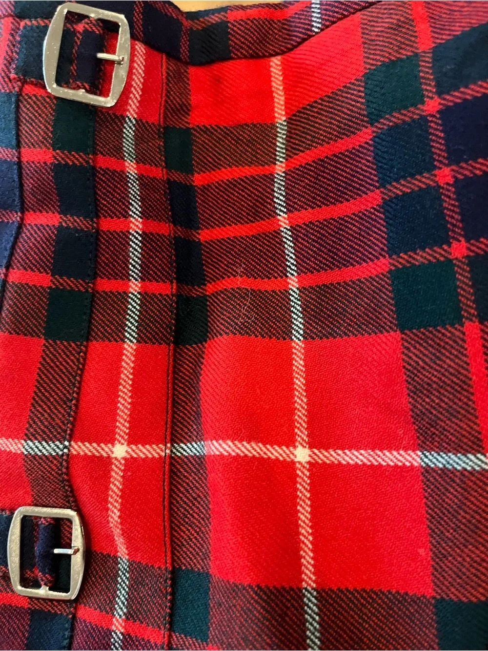 Geoffrey Tailor Scotland Pure Wool Tartan Kilt Skirt Red Plaid Vintage